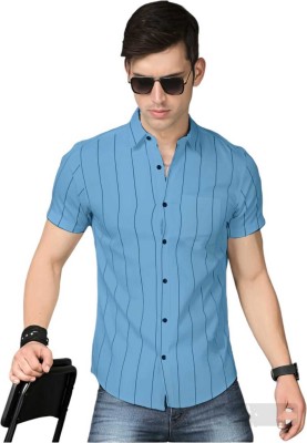 Garry Richards Men Striped Casual Blue Shirt