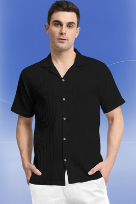 Dharamraj Fashion Men Self Design, Striped Casual Black Shirt