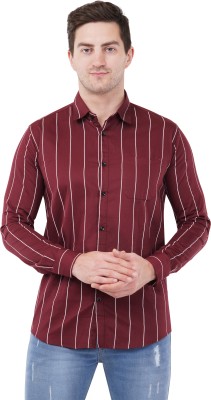 Erica Men Striped Casual Maroon Shirt