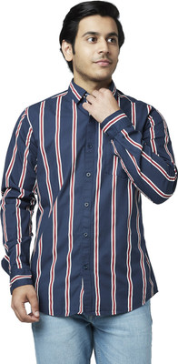 YU by Pantaloons Men Striped Casual Dark Blue Shirt