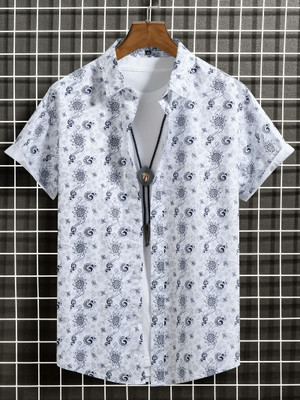 herija Women Printed Casual White, Blue Shirt
