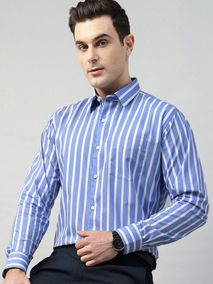 Hancock Men Striped Formal Blue, White Shirt
