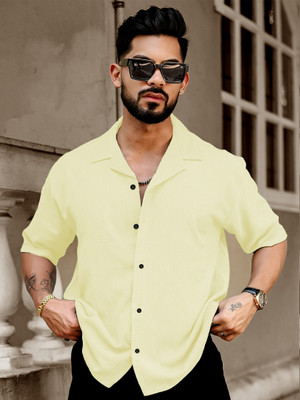 METRONAUT Men Self Design Casual Yellow Shirt
