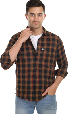 Marc Laurent Men Checkered Casual Brown Shirt