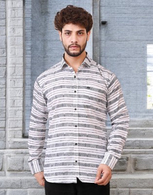 CIOFF CREATION Men Striped Casual White, Grey Shirt