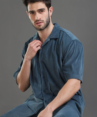 HERE&NOW Men Self Design Casual Blue Shirt