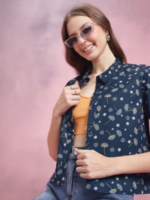 Dressberry Women Printed Casual Blue Shirt