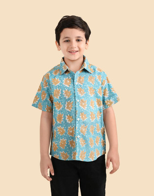 Fabindia Boys Printed Casual Light Blue Shirt
