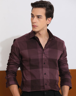 RARE RABBIT Men Checkered Casual Maroon Shirt