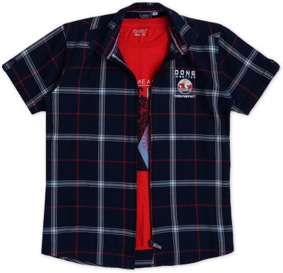 CAVIO Boys Checkered Casual Red, White, Dark Blue Shirt(Pack of 2)