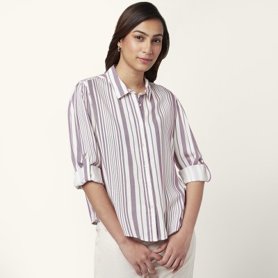 Honey By Pantaloons Women Striped Casual Purple Shirt