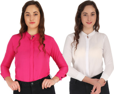 SHANAYA MODA Women Solid Formal White, Pink Shirt(Pack of 2)