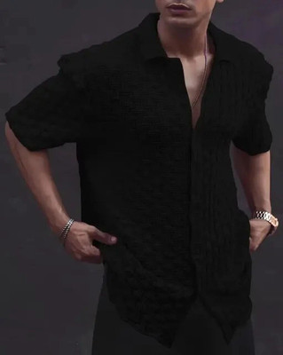 AVAKAR Men Self Design Casual Black Shirt