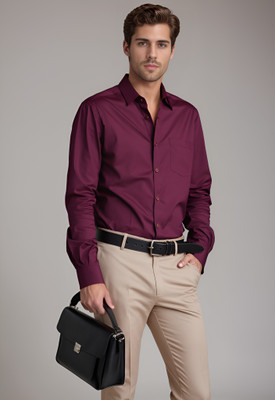MAENVOG Men Solid Formal Maroon Shirt