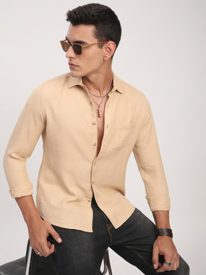 VASTRADO Men Solid Casual Beige Shirt