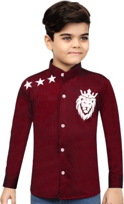 FASHION GRAB Boys Printed Casual Maroon Shirt