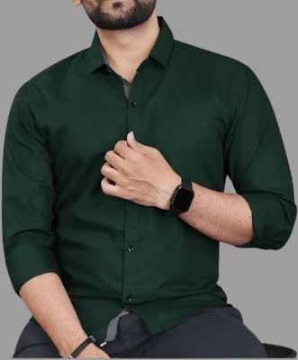 RUDHAARI Men Solid Formal Dark Green Shirt