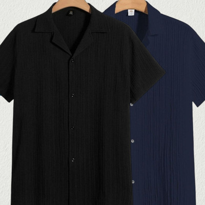 Jenil Fashion Men Self Design Casual Black, Dark Blue Shirt