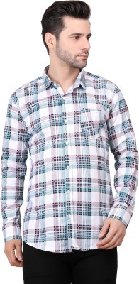 MustTry Men Checkered Casual White Shirt