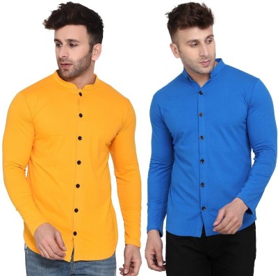 GEUM Men Solid Formal Dark Blue, Yellow Shirt(Pack of 2)