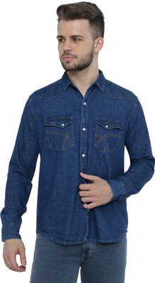 KUONS AVENUE Men Washed Casual Blue Shirt