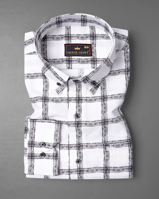 HOC Men Checkered Casual White, Black Shirt