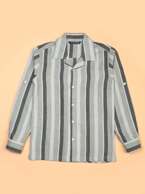 V-MART Boys Striped Casual Green Shirt