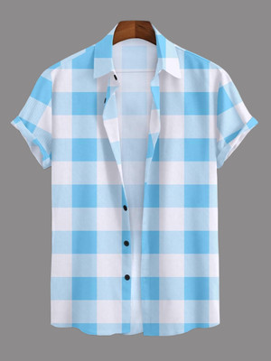 Billion Men Checkered Casual White, Light Blue Shirt