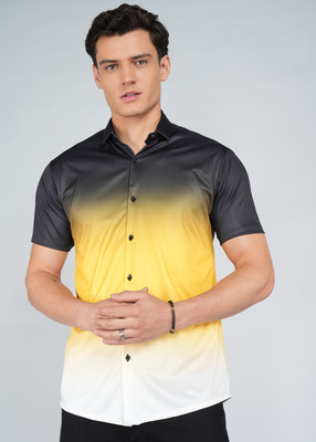 Moda Rapido Men Dyed/Ombre Casual Yellow, Black, White Shirt