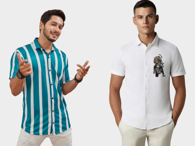 Emporium Men Printed Casual Blue, White Shirt(Pack of 2)