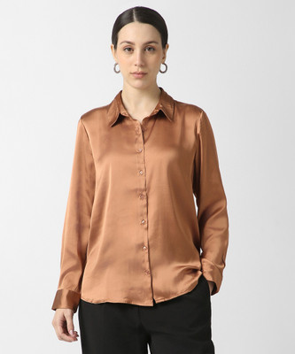 VAN HEUSEN Women Solid Formal Brown Shirt