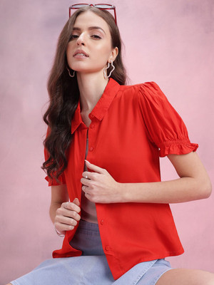 Dressberry Women Solid Casual Red Shirt