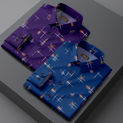 SHUBHFLAX Men Printed Casual Multicolor Shirt(Pack of 2)