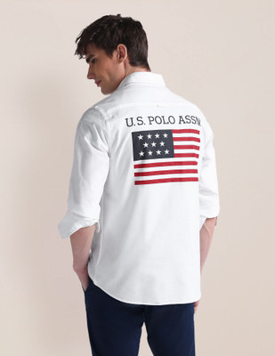 U.S. POLO ASSN. Men Printed Casual White Shirt