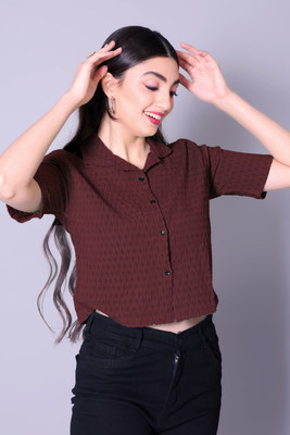 dream believe fashion Women Solid Casual Maroon Shirt