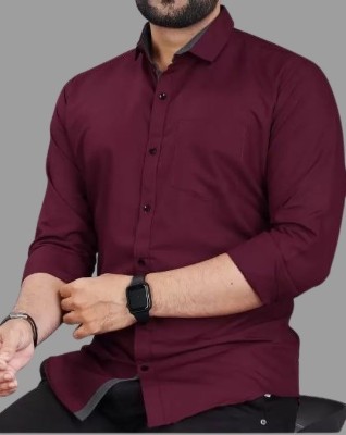 RUDHAARI Men Solid Formal Maroon Shirt