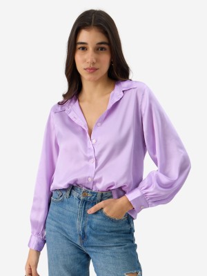 The Souled Store Women Solid Casual Purple Shirt