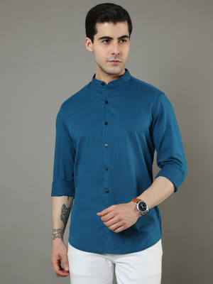 Bushirt Men Solid Casual Dark Blue Shirt