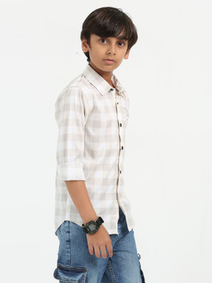 ROCKET SCIENCE Boys Printed Casual Beige Shirt