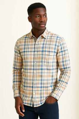 Ciudad Men Checkered Casual Beige, White, Grey Shirt