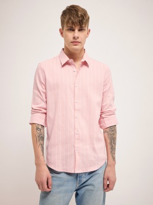 THE BEAR HOUSE Men Striped Casual Pink Shirt