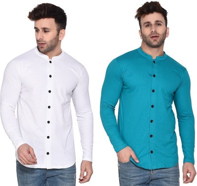 Trendfull Men Solid Casual White, Light Green Shirt(Pack of 2)