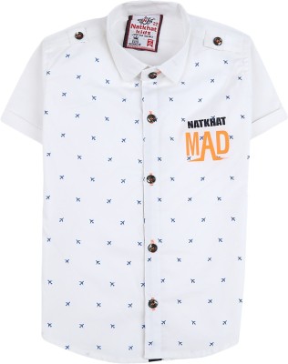 V-MART Boys Printed Casual White, Blue Shirt