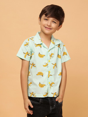 TALES & STORIES Boys Printed Casual Light Green Shirt