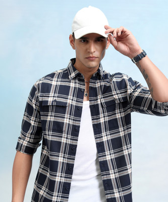 HIGHLANDER Men Checkered Casual Blue, White Shirt