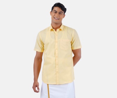 Ramraj Cotton Men Solid Formal Yellow Shirt