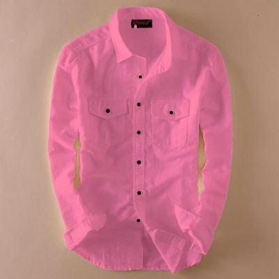 qlonz Men Solid Casual Pink Shirt