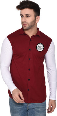 tfurnish Men Color Block Casual Maroon Shirt