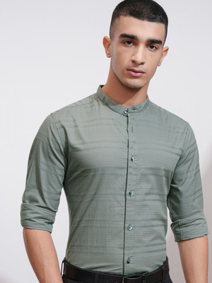 HIGHLANDER Men Striped Casual Green Shirt