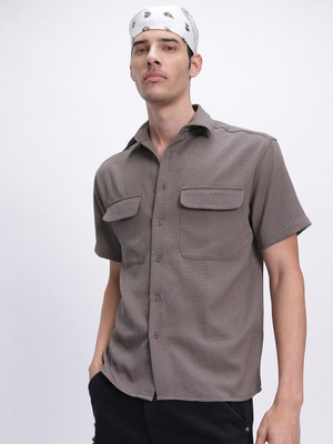 Glitchez Men Solid Casual Black Shirt